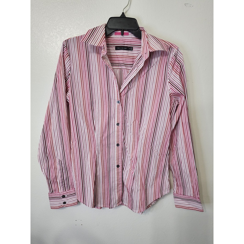The Limited Striped Button Down Shirt Career Office Cotton Blend Pink M